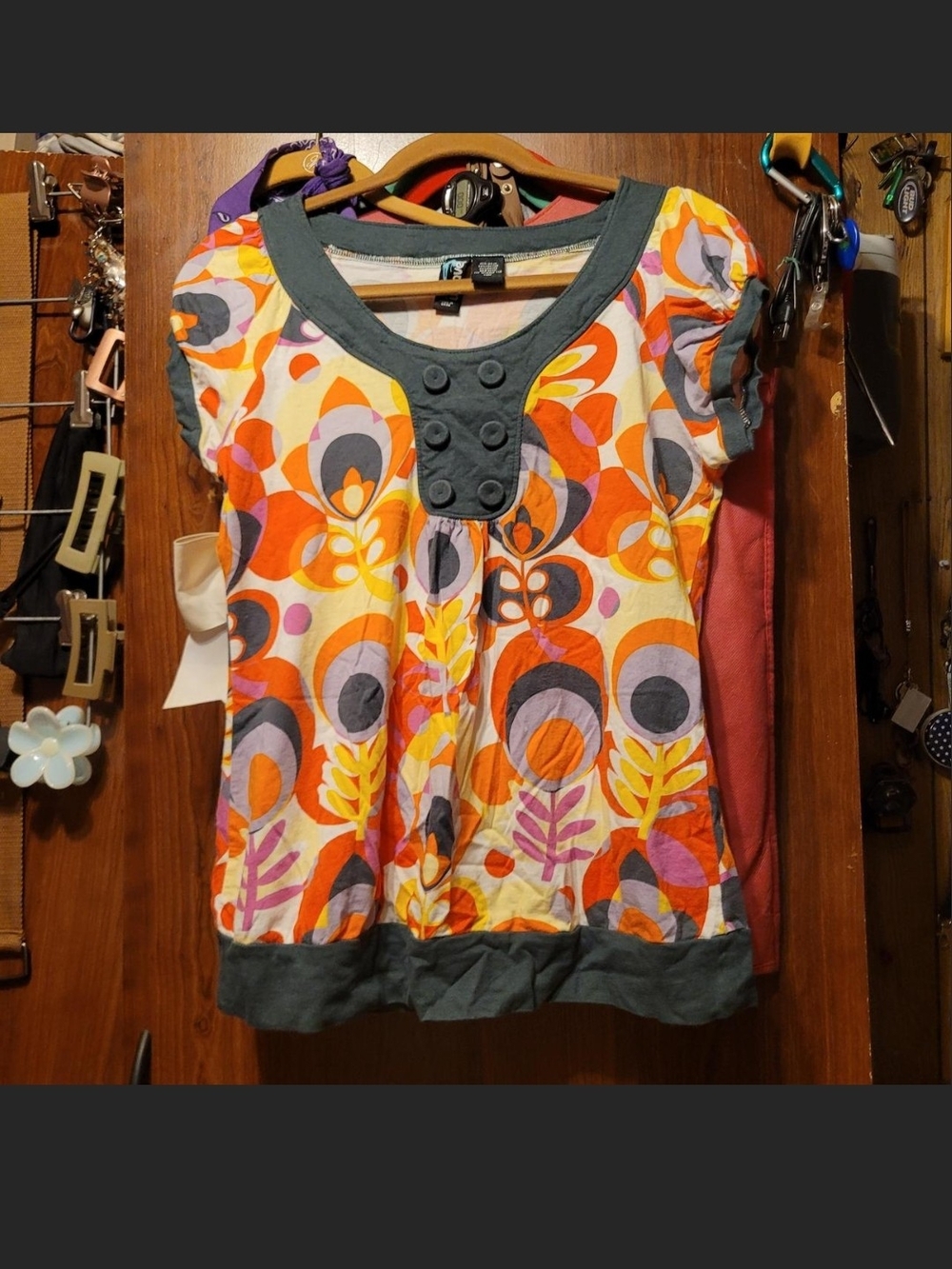 Women's Short Sleeve Patterned Cotton Top - Multi-Color